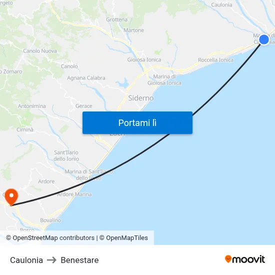 Caulonia to Benestare map