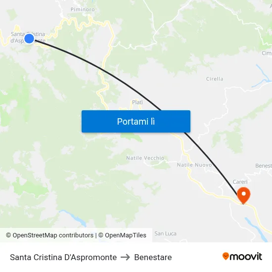 Santa Cristina D'Aspromonte to Benestare map