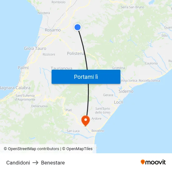 Candidoni to Benestare map