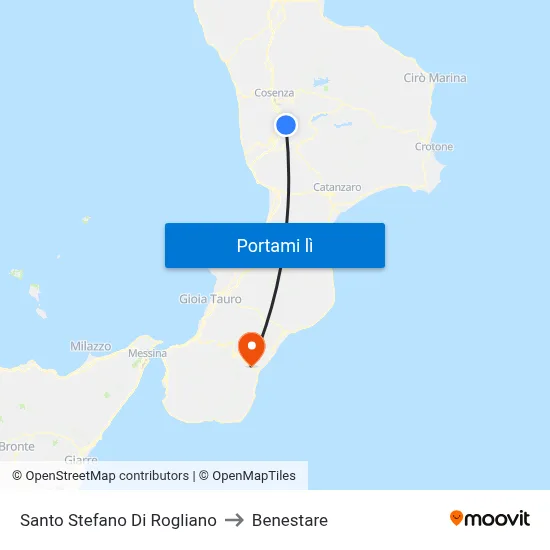 Santo Stefano Di Rogliano to Benestare map