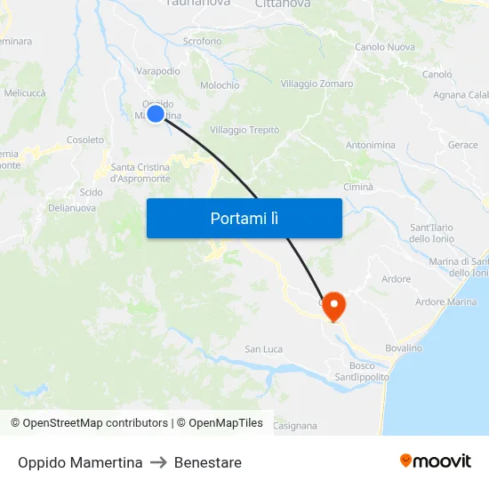 Oppido Mamertina to Benestare map