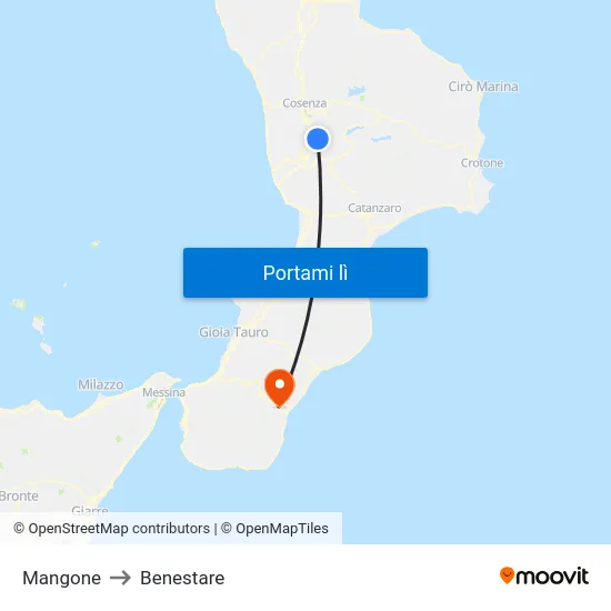 Mangone to Benestare map