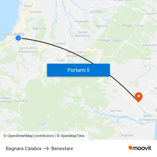 Bagnara Calabra to Benestare map