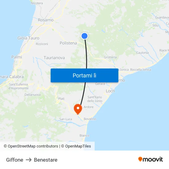 Giffone to Benestare map