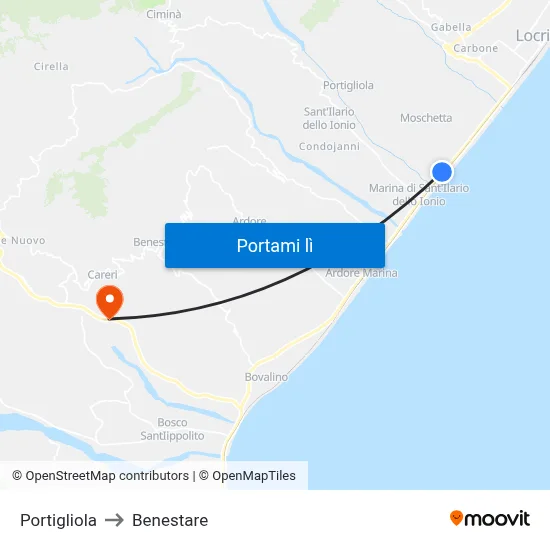 Portigliola to Benestare map