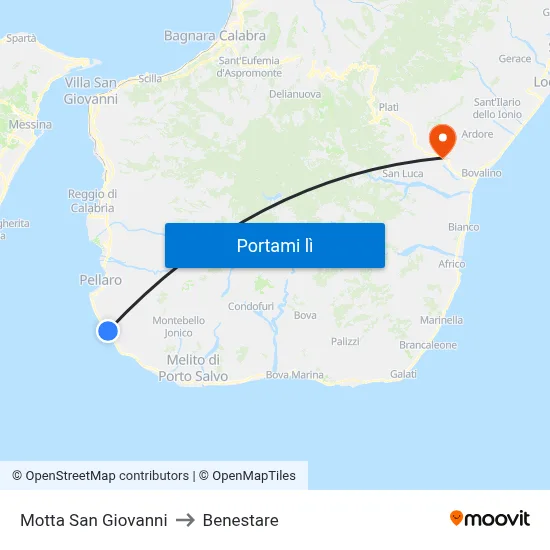 Motta San Giovanni to Benestare map