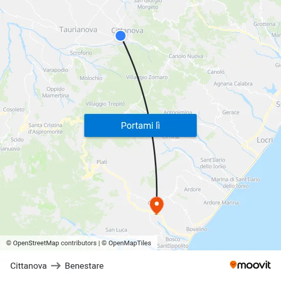 Cittanova to Benestare map