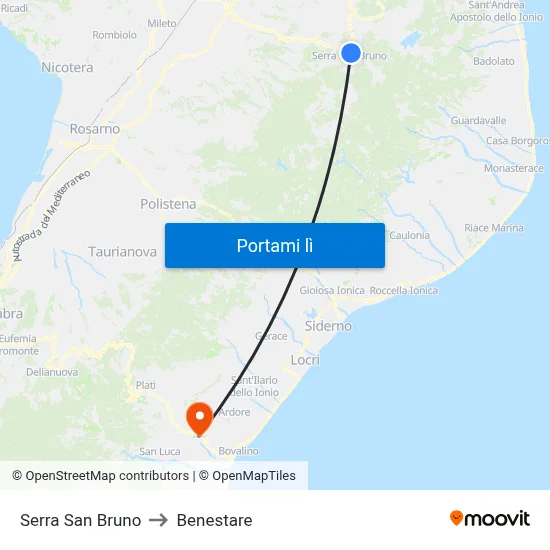 Serra San Bruno to Benestare map
