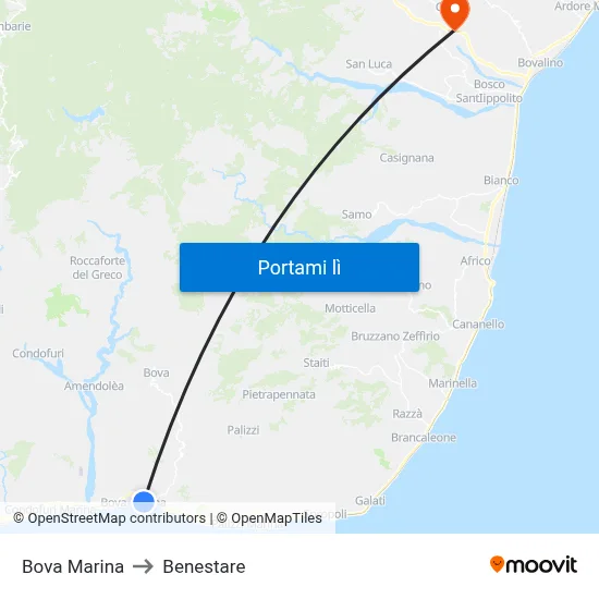 Bova Marina to Benestare map