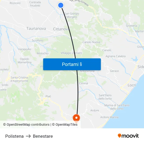 Polistena to Benestare map