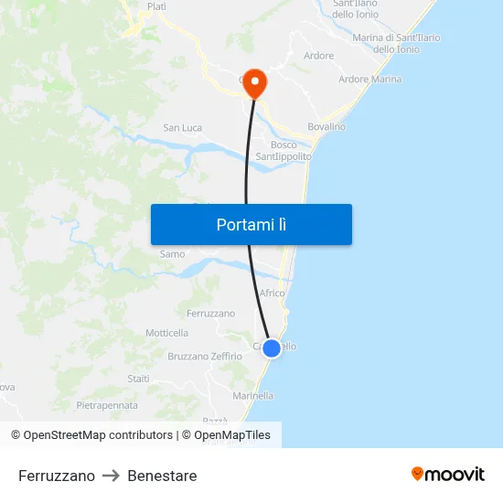Ferruzzano to Benestare map