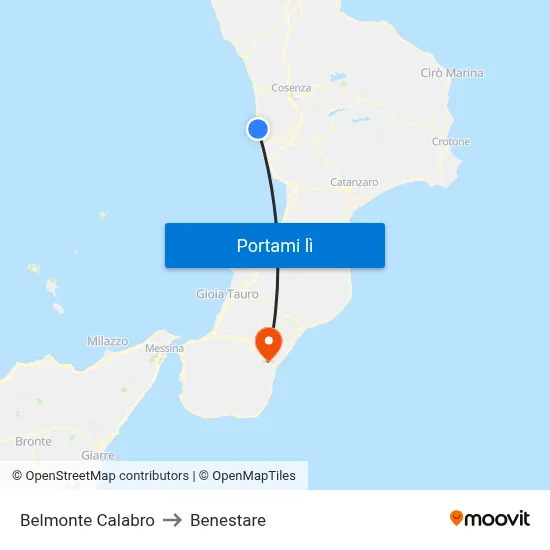 Belmonte Calabro to Benestare map