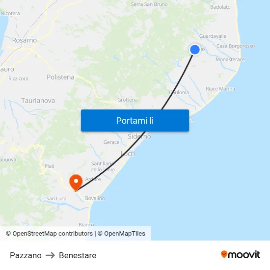 Pazzano to Benestare map