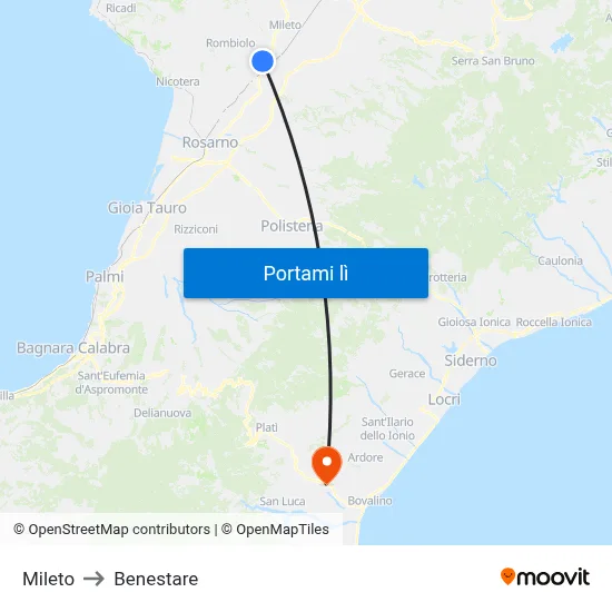 Mileto to Benestare map