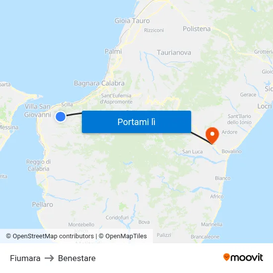 Fiumara to Benestare map