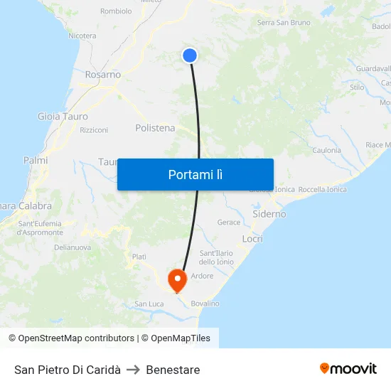 San Pietro Di Caridà to Benestare map