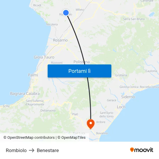 Rombiolo to Benestare map