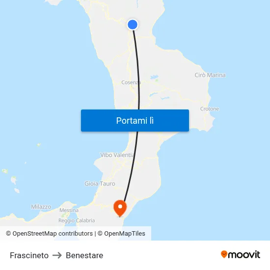 Frascineto to Benestare map
