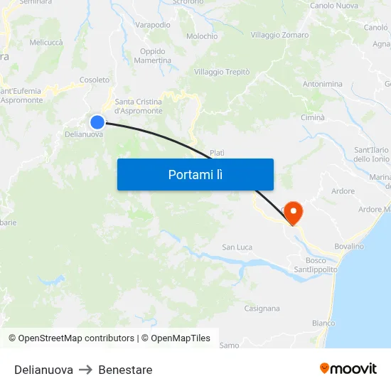 Delianuova to Benestare map