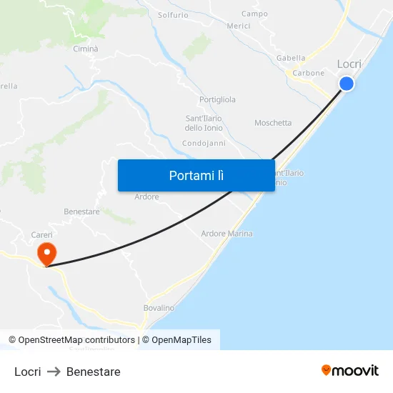 Locri to Benestare map