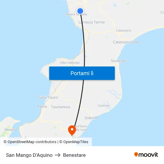 San Mango D'Aquino to Benestare map