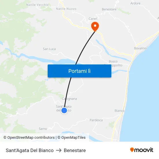 Sant'Agata Del Bianco to Benestare map