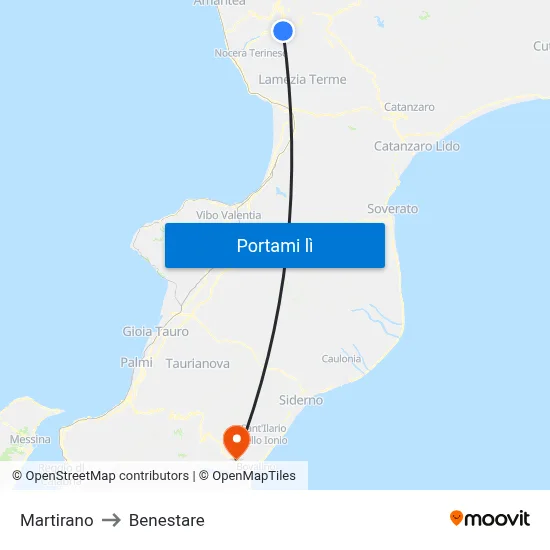 Martirano to Benestare map