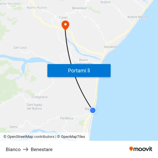 Bianco to Benestare map