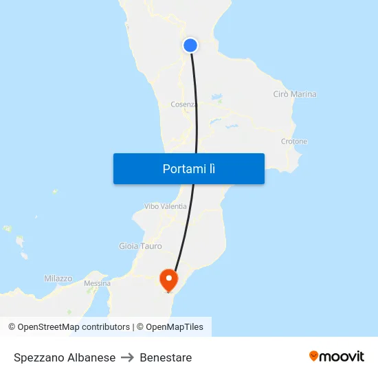 Spezzano Albanese to Benestare map