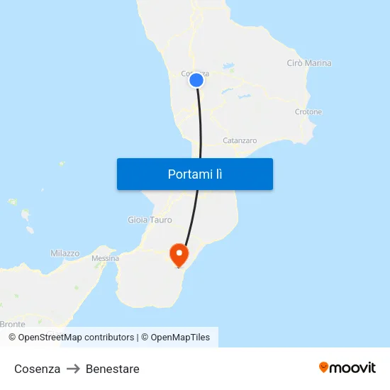 Cosenza to Benestare map