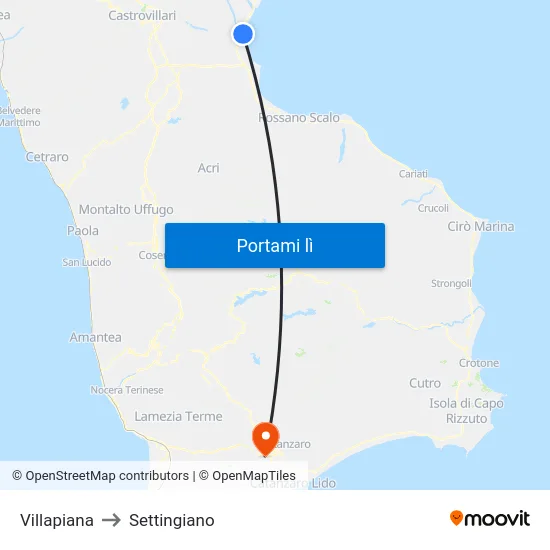 Villapiana to Settingiano map