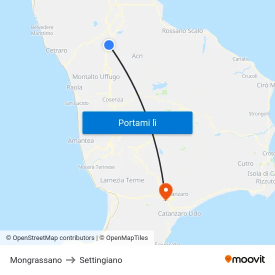 Mongrassano to Settingiano map