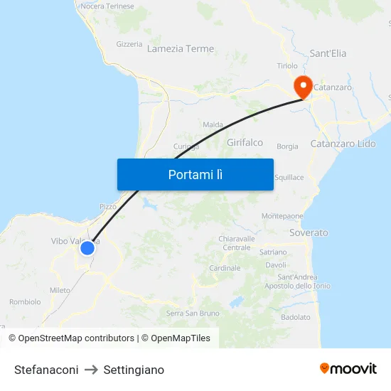 Stefanaconi to Settingiano map