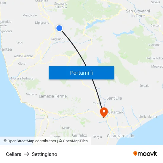 Cellara to Settingiano map