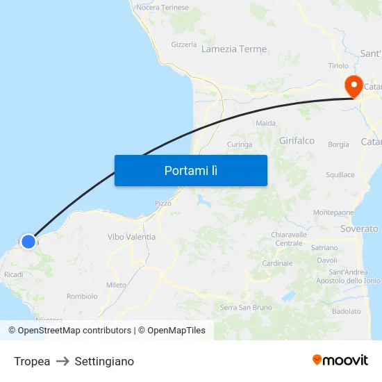 Tropea to Settingiano map