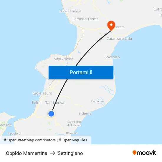 Oppido Mamertina to Settingiano map