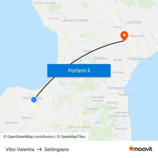 Vibo Valentia to Settingiano map