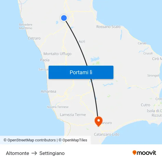Altomonte to Settingiano map