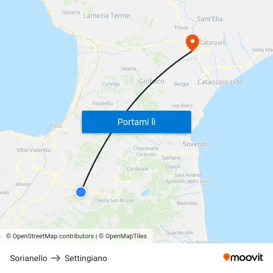 Sorianello to Settingiano map