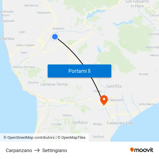 Carpanzano to Settingiano map