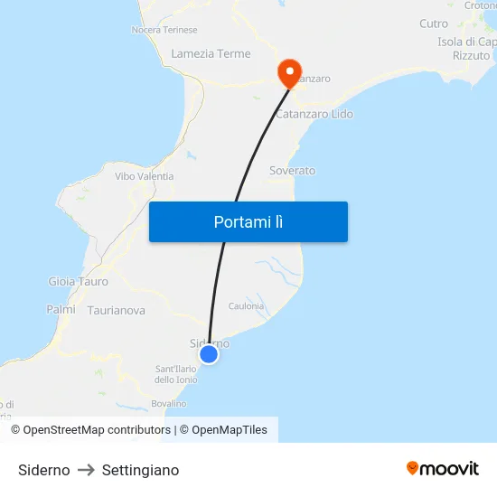 Siderno to Settingiano map