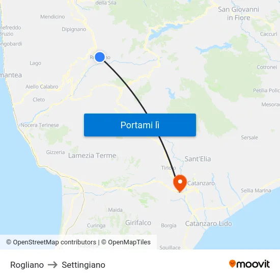 Rogliano to Settingiano map