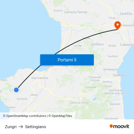 Zungri to Settingiano map