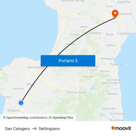 San Calogero to Settingiano map