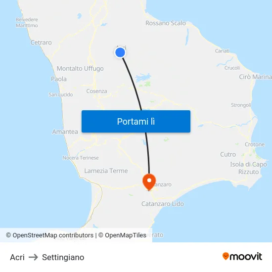 Acri to Settingiano map