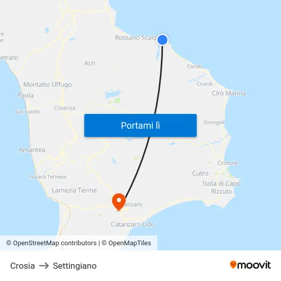 Crosia to Settingiano map