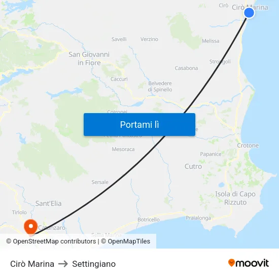 Cirò Marina to Settingiano map