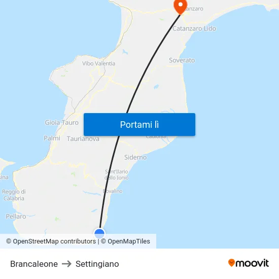 Brancaleone to Settingiano map