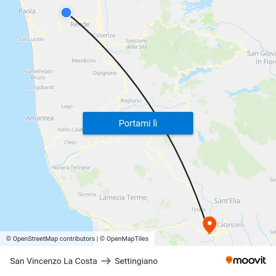 San Vincenzo La Costa to Settingiano map
