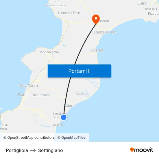 Portigliola to Settingiano map